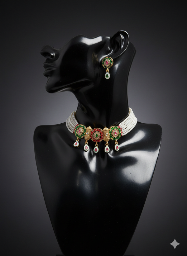 Traditional Polki Style Pearl Choker