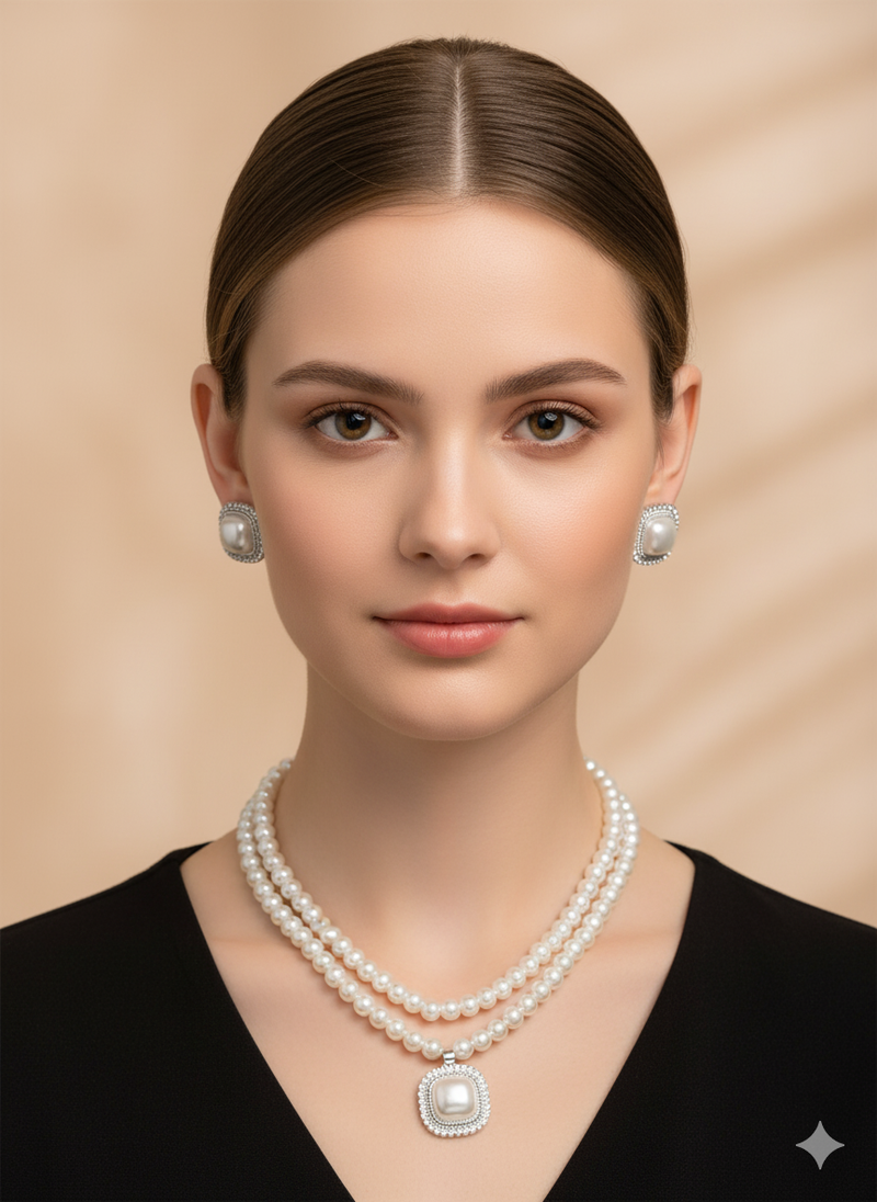 The Diamond Halo Pearl Set