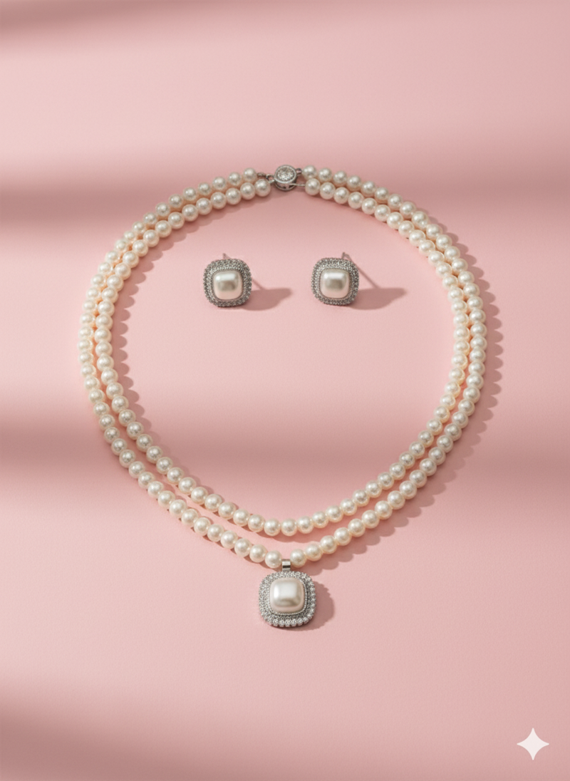 The Diamond Halo Pearl Set