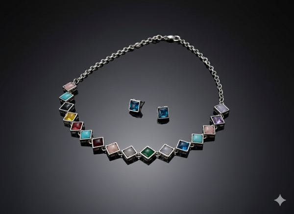 Multi-Color Square Stone Choker Set