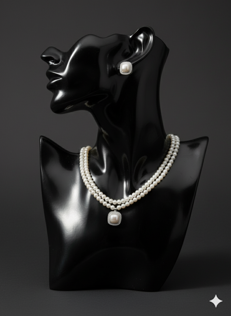 The Diamond Halo Pearl Set